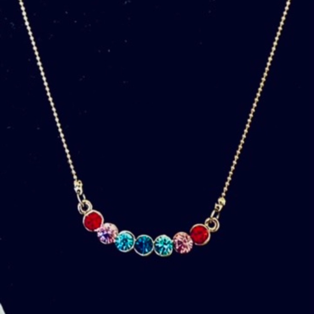 Necklace silver tone multi colored stones